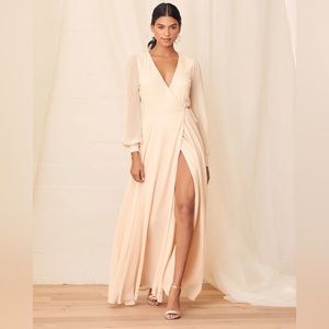Lulu’s My Whole Heart Cream Long Sleeve Wrap Maxi Dress